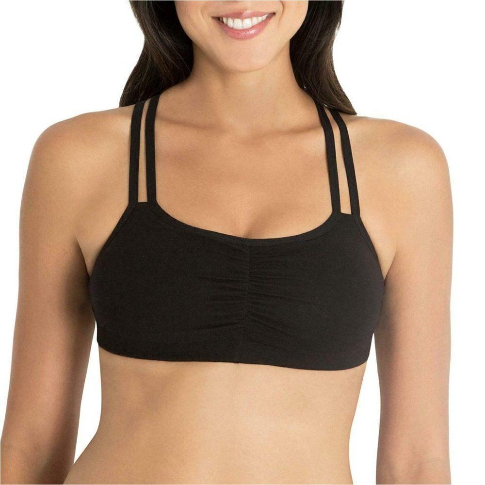 Fruit Of The Loom Womens Black Scoop Neck Racerback Strappy Sport Bra Size 32
